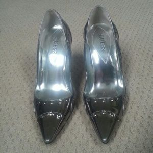 GUESS Silver Metallic Pointy Toe Pumps